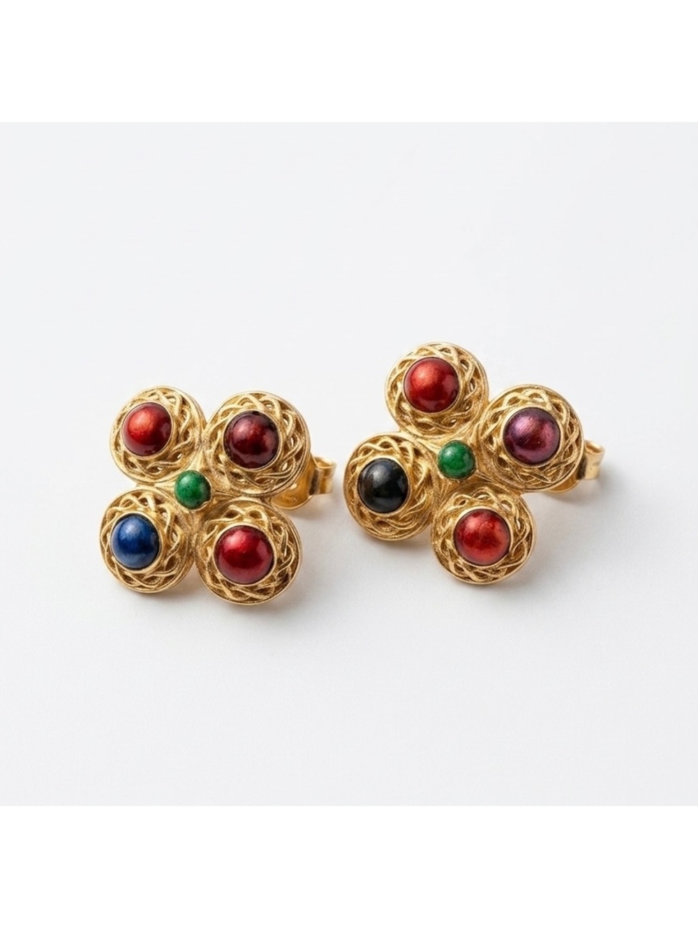 Liz Claiborne Vintage Multicolor Gold Tone Clip-On Earrings